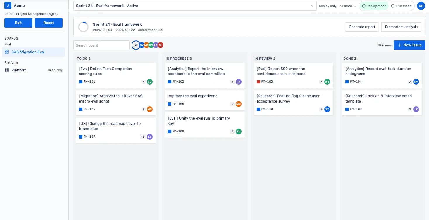 Project management agent board screenshot